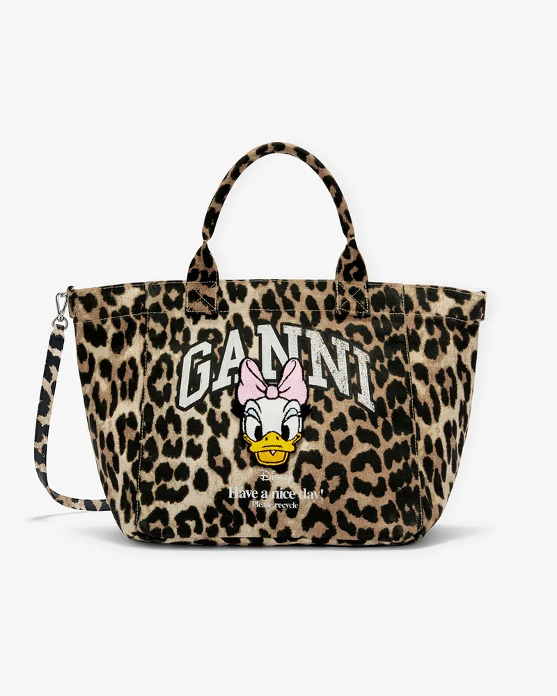Ganni Kleine Trageasche mit Leopardenmuster und Daisy-Duck-Print braun 