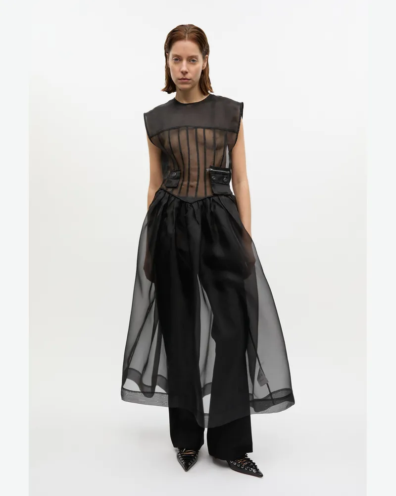 Ganni Schwarzes Korsett-Midikleid aus technischer Organza - Größe schwarz Schwarz