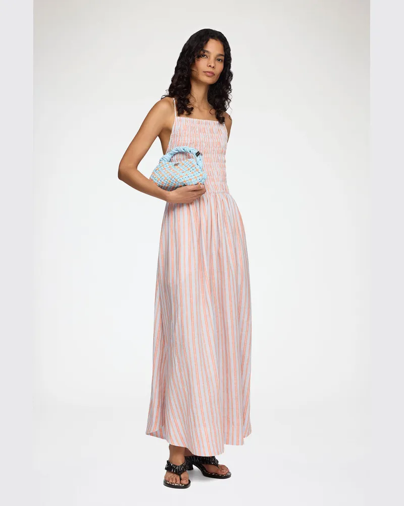 Ganni Cantaloupe Kleid aus gestreiftem Leinen - Größe Cantaloupe