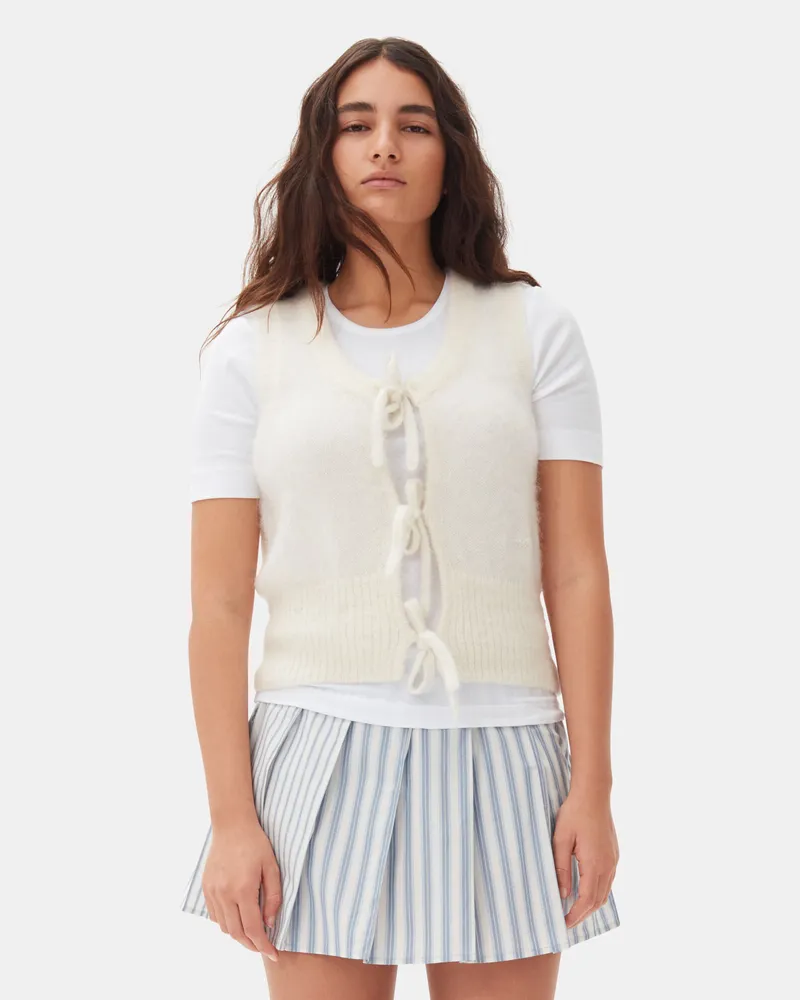 Ganni weiß Cremefarbene Strickjacke mit Bindeband Mohair - Größe Weiß