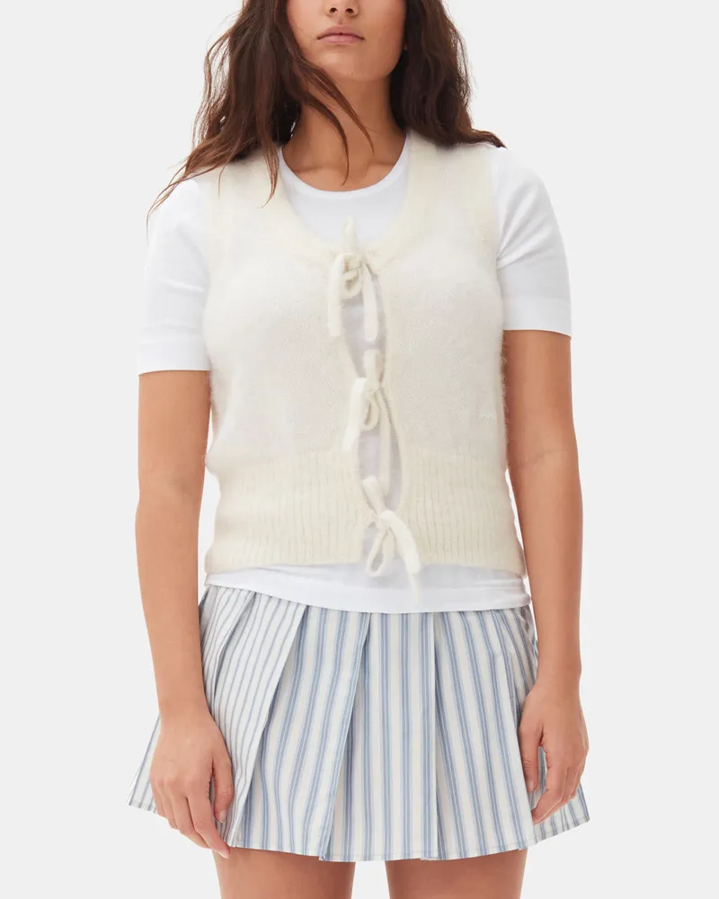 Ganni weiß Cremefarbene Strickjacke mit Bindeband Mohair - Größe Weiß