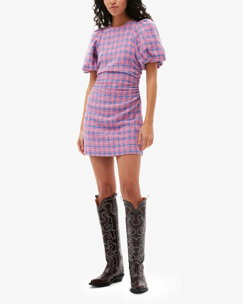 Ganni rosa Mini-Kleid aus Suiting mit Karomuster Bio-Baumwolle - Größe Rosa