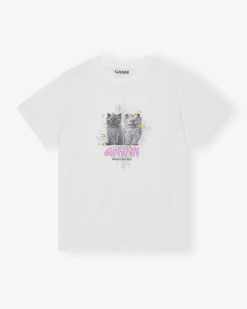 Ganni weiß Basic Jersey Kittens Relaxed T-Shirt Bio-Baumwolle - Größe Weiß