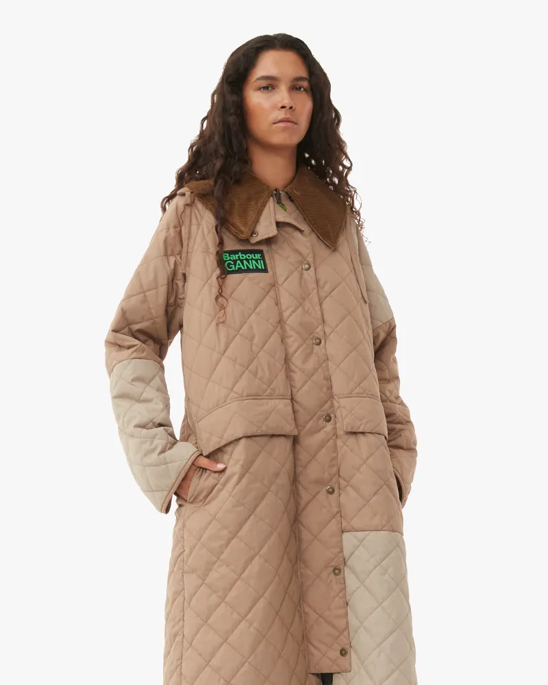 Ganni GANNIxBarbour Burghley Quilted Jacke - Größe Timber Wolf Timber