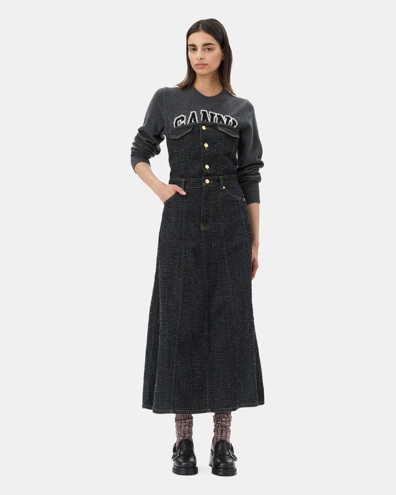 Ganni schwarz Fluffy Denim Corsage Kleid Bio-Baumwolle - Größe Schwarz