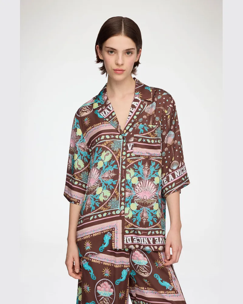 Ganni braun Hemd aus bedrucktem Twill Viskose - Größe Braun