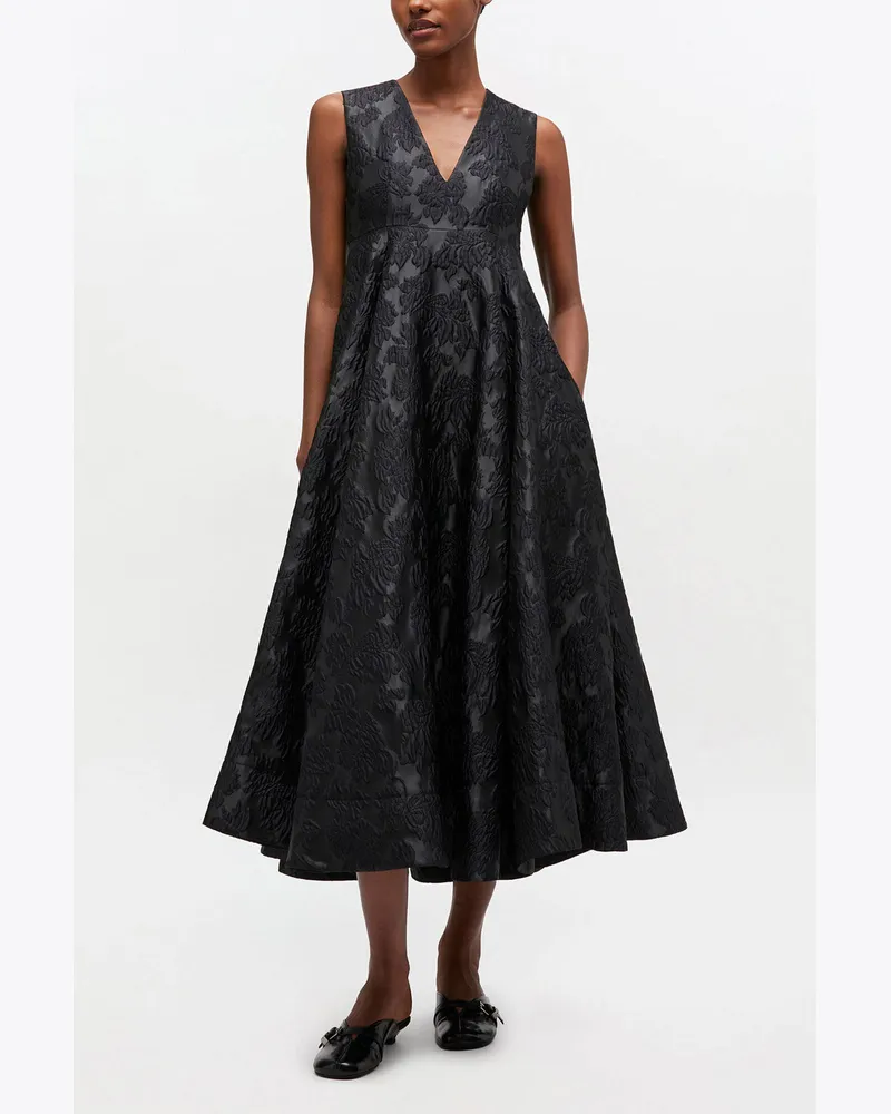 Ganni Langes Cloqué-Kleid aus Satin - Größe schwarz Schwarz