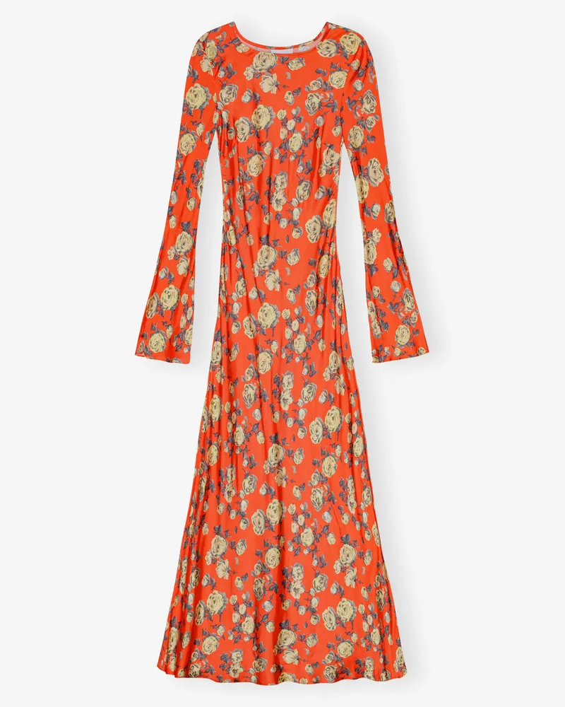 Ganni rot Maxi-Kleid aus Satin mit orangefarbenem floralem Print Viskose - Größe Rot