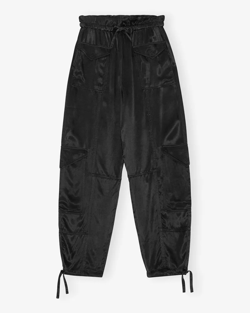 Ganni schwarz Washed Satin Pocket Hose Cupro - Größe Schwarz