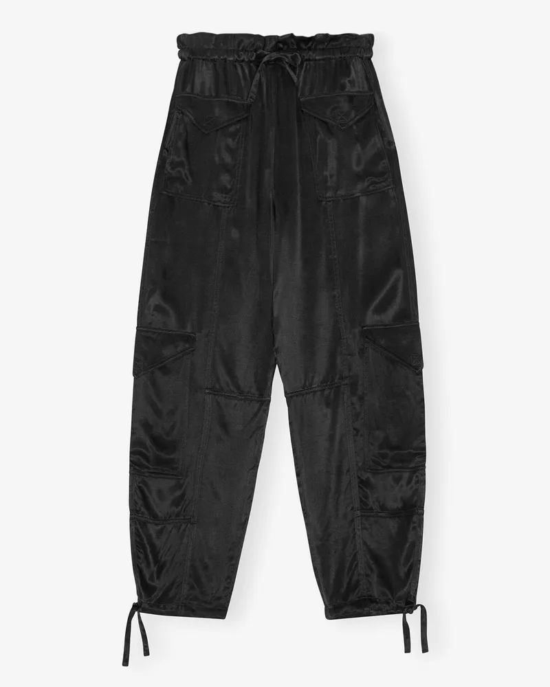 Ganni schwarz Washed Satin Pocket Hose LENZING ECOVERO - Größe Schwarz