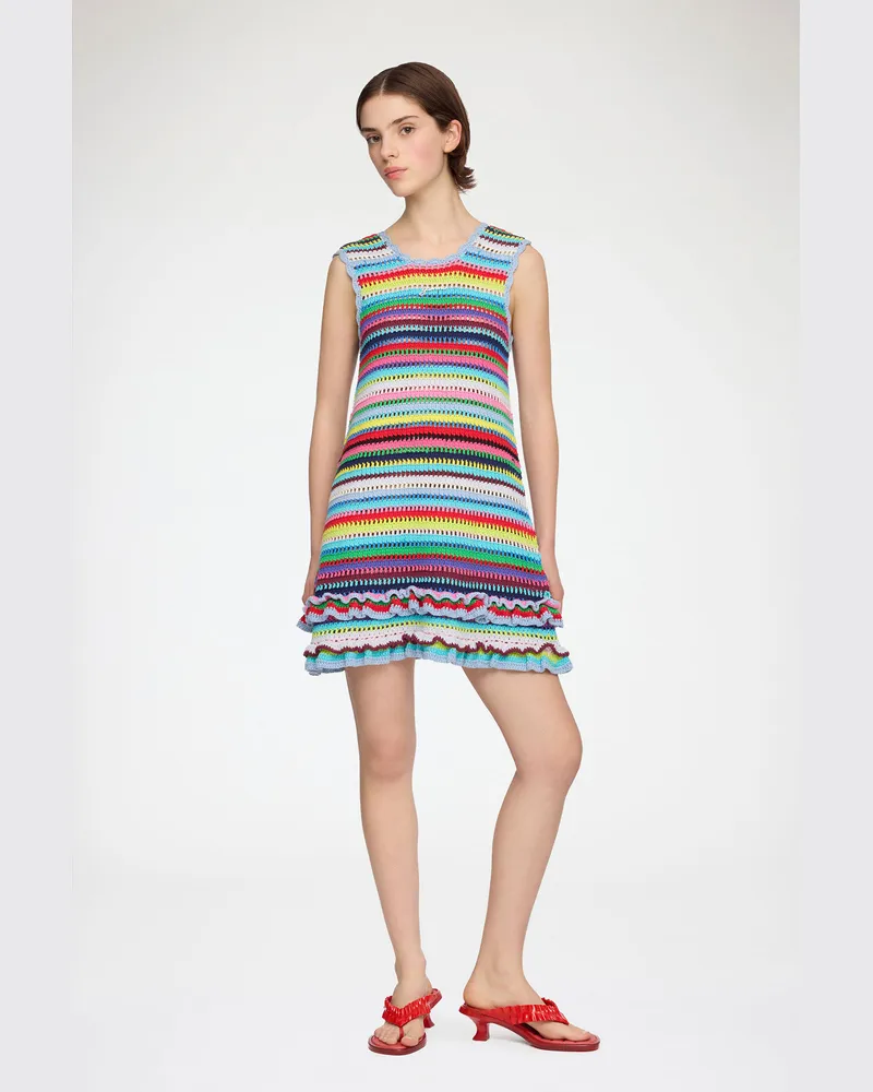 Ganni gemischt Kleid mit Häkelstreifen Bio-Baumwolle - Größe Gemischt