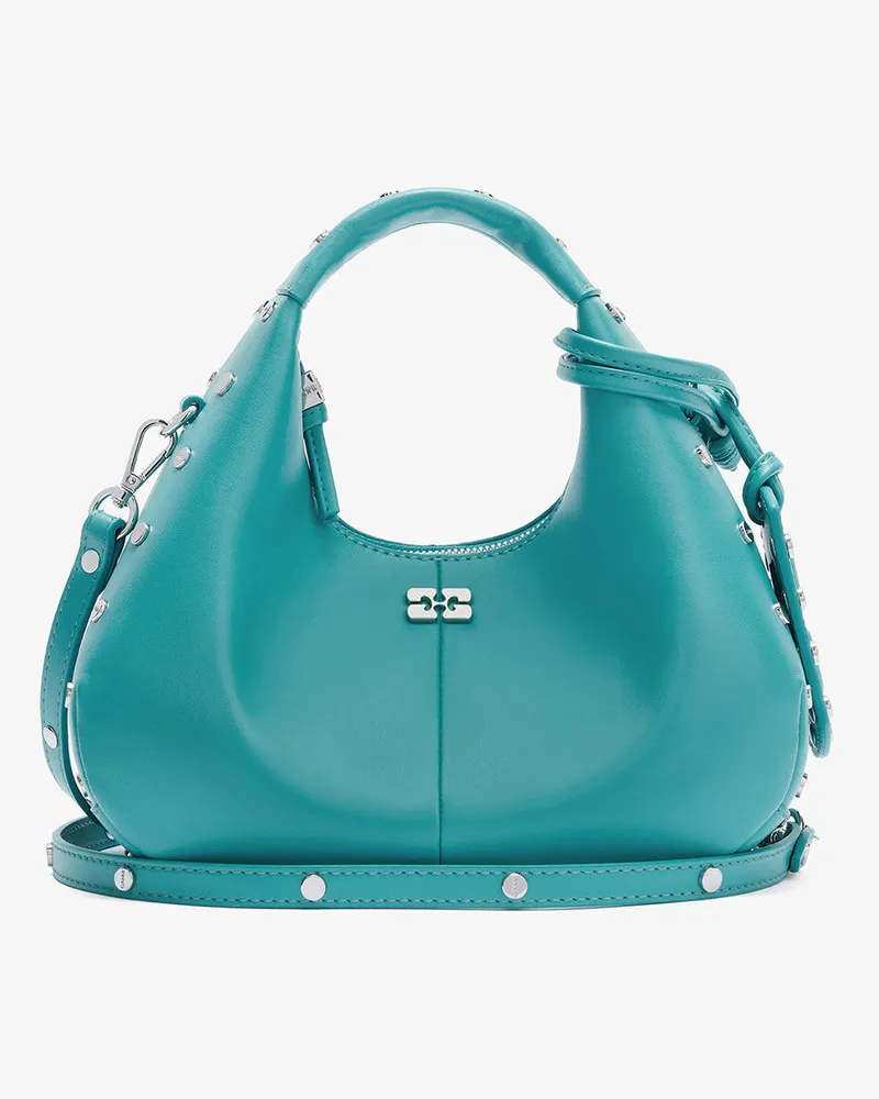 Ganni Mini-Hobo-Tasche mit Nieten in Blau Baltic Baltic