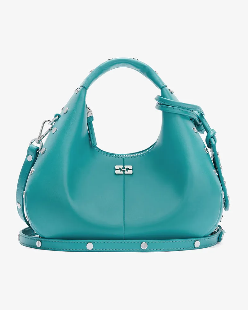 Ganni Mini-Hobo-Tasche mit Nieten in Blau Baltic Baltic