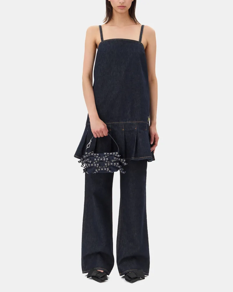 Ganni marineblau Denim Strap Mini Kleid Bio-Baumwolle - Größe Marineblau