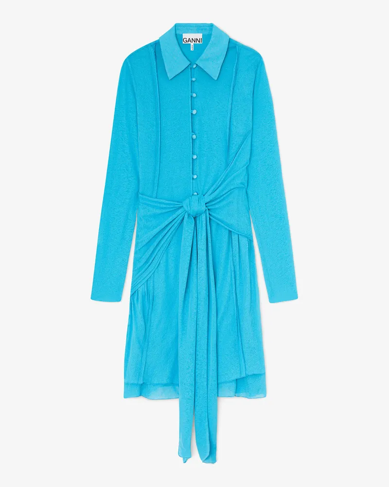 Ganni Kurzes Kleid aus meliertem Netzstoff - Größe River blau River