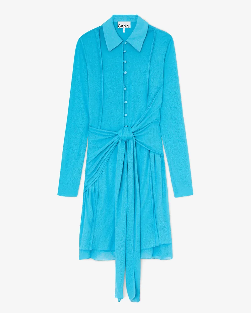 Ganni Kurzes Kleid aus meliertem Netzstoff - Größe River blau River