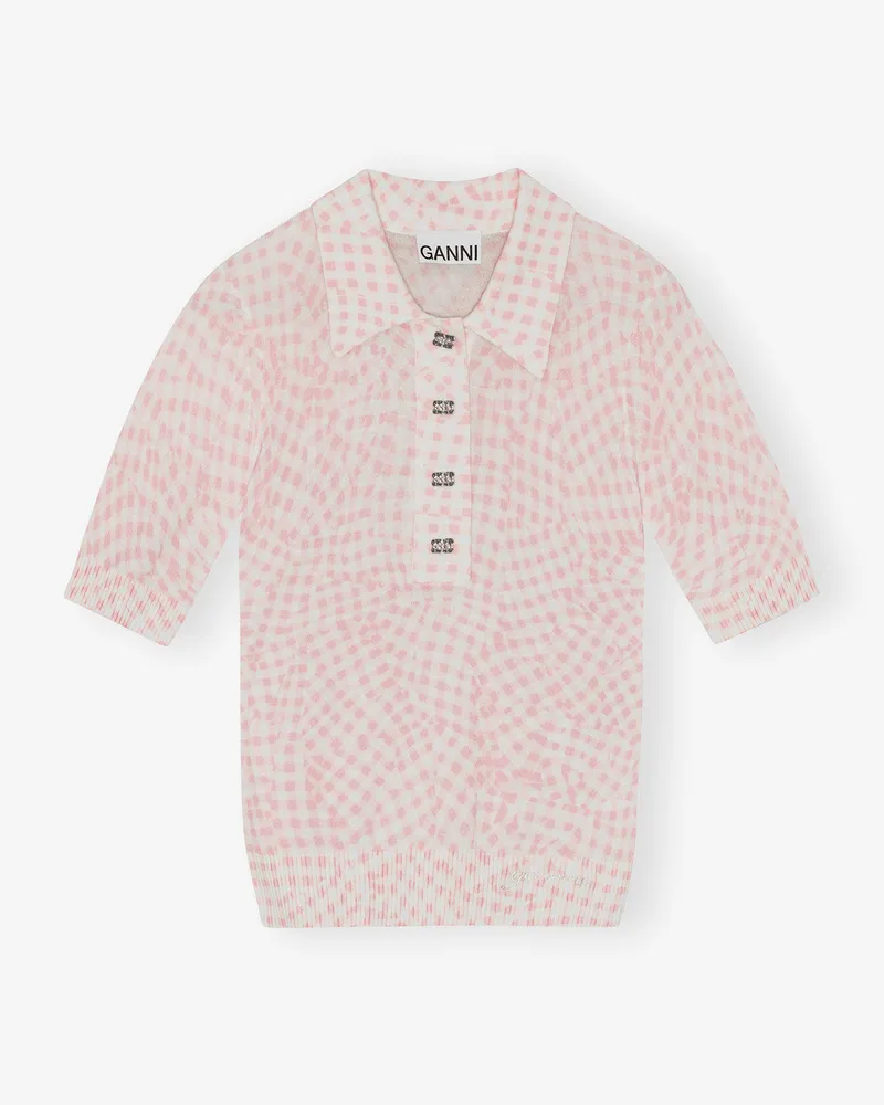 Ganni Printed Poloshirt aus transparenter Baumwolle in Rosa Bleached Mauve Bleached
