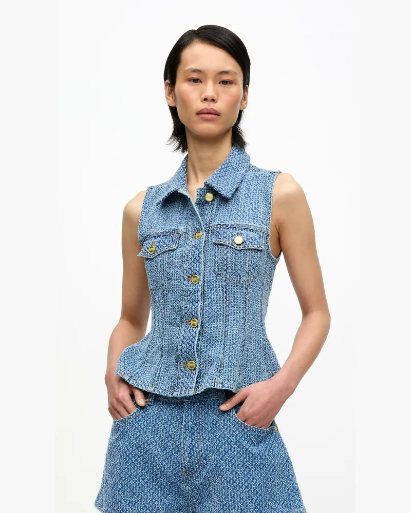 Ganni Mid blau Stone Blaues flauschiges enges Jeanstop Baumwolle - Größe Mid