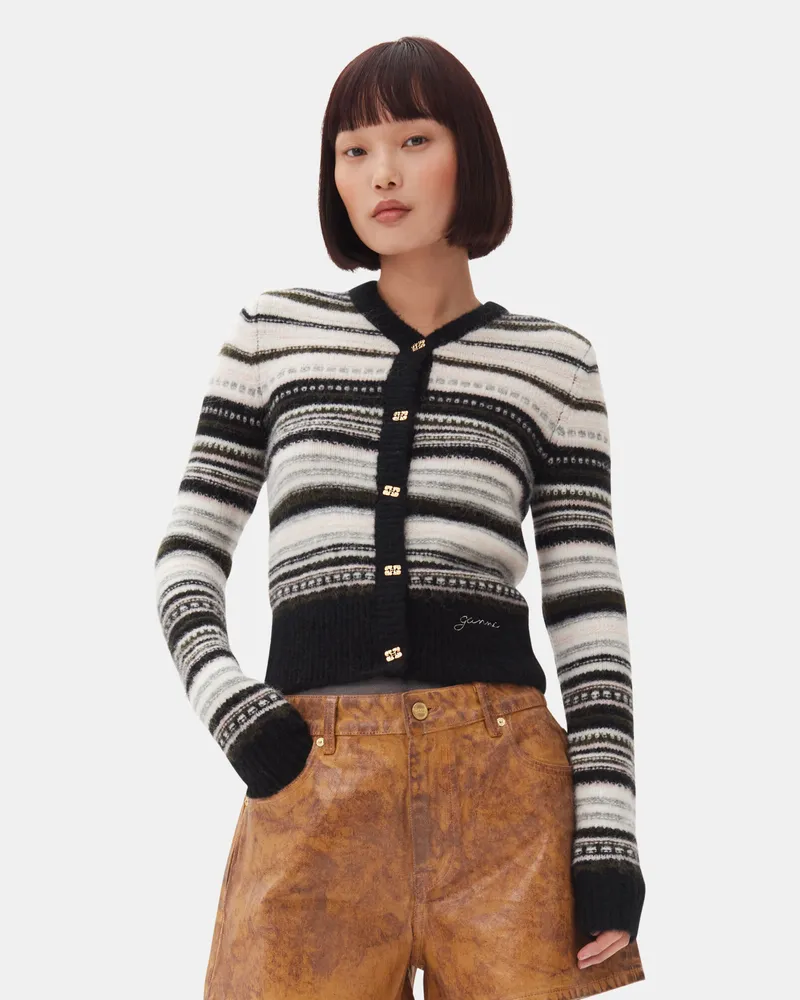Ganni schwarz Stripe Strickjacke Schwarz