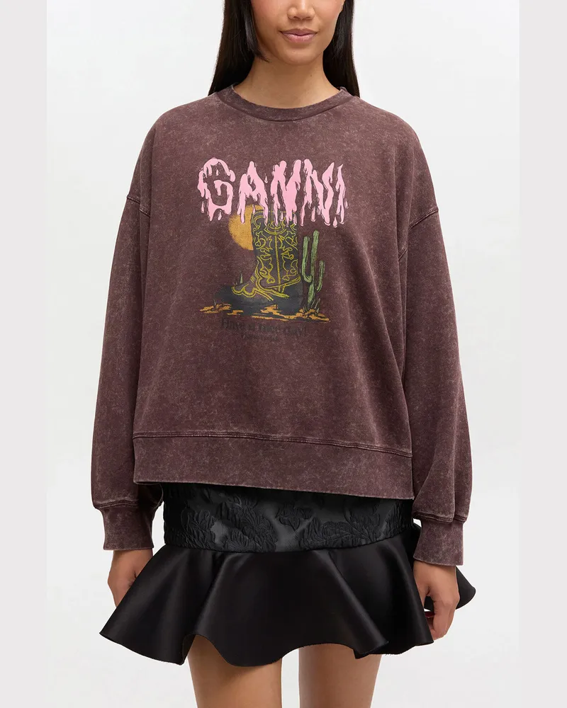 Ganni braun Sweatshirt im Vintage-Waschungsstil Bio-Baumwolle - Größe Braun