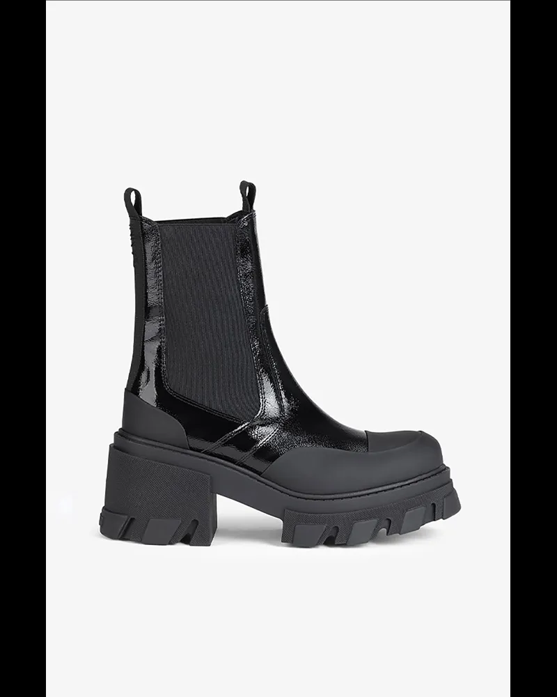 Ganni schwarz Mittelhohe Chelsea-Stiefel mit Stollenabsatz Kalbsleder - Größe Schwarz