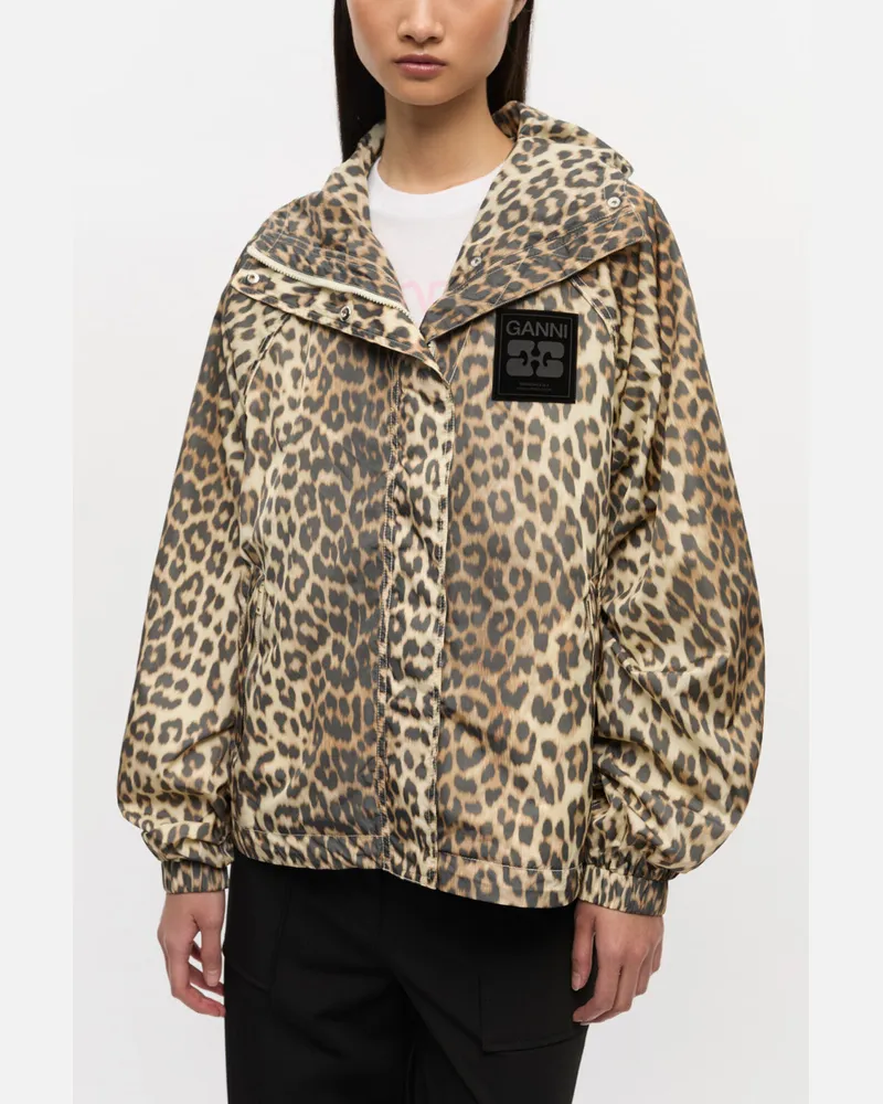 Ganni braun Nylonjacke mit Leopardenmuster Recycelte Nylon - Größe Braun