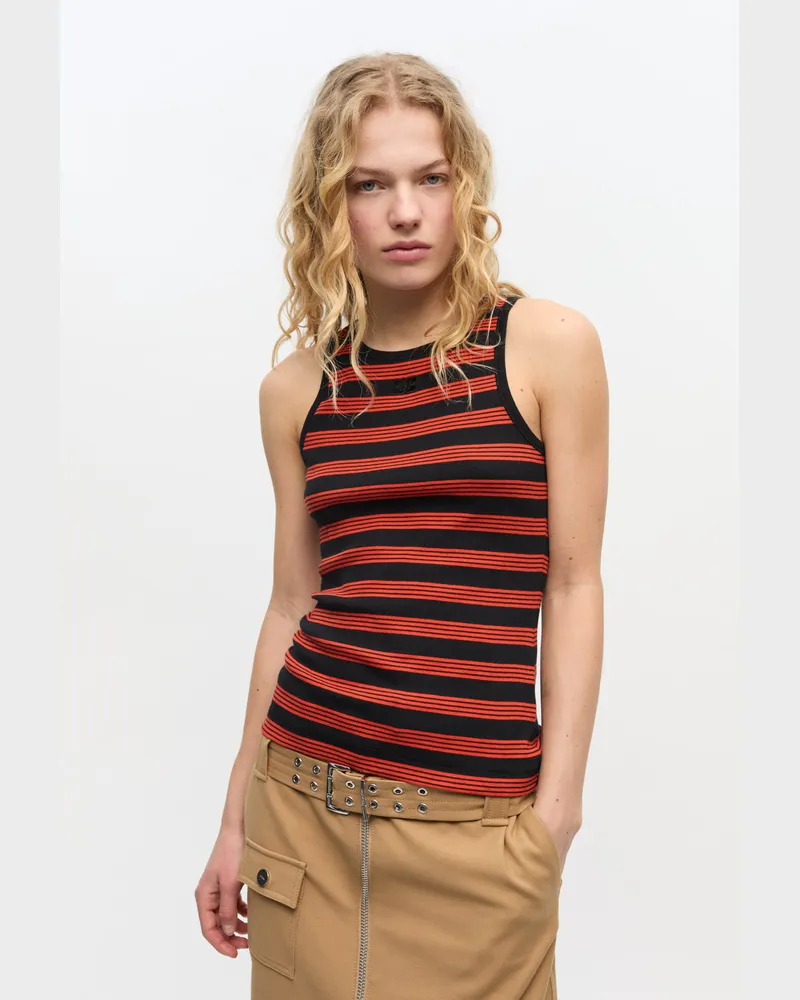 Ganni rot Rotes gestreiftes Ripp-Tanktop aus weicher Baumwolle Bio-Baumwolle - Größe Rot