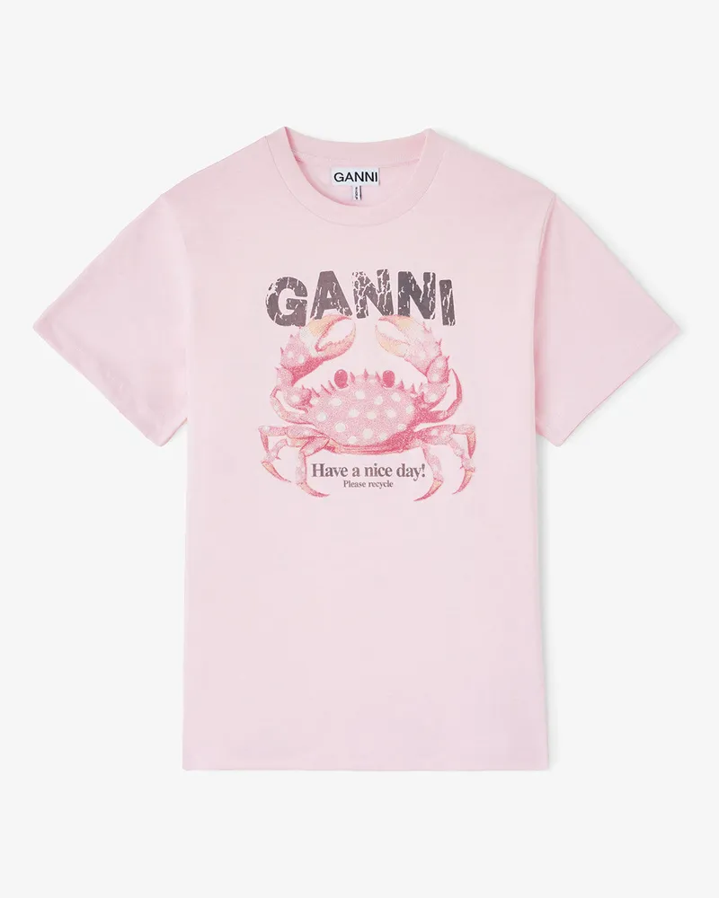 Ganni rosa T-Shirt mit Krabbenmotiv Bio-Baumwolle - Größe Rosa