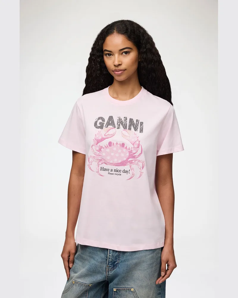 Ganni rosa T-Shirt mit Krabbenmotiv Bio-Baumwolle - Größe Rosa