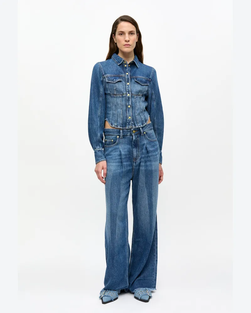 Ganni Mid blau Vintage Hellblaue Faltenjeans Tencel - Größe Mid