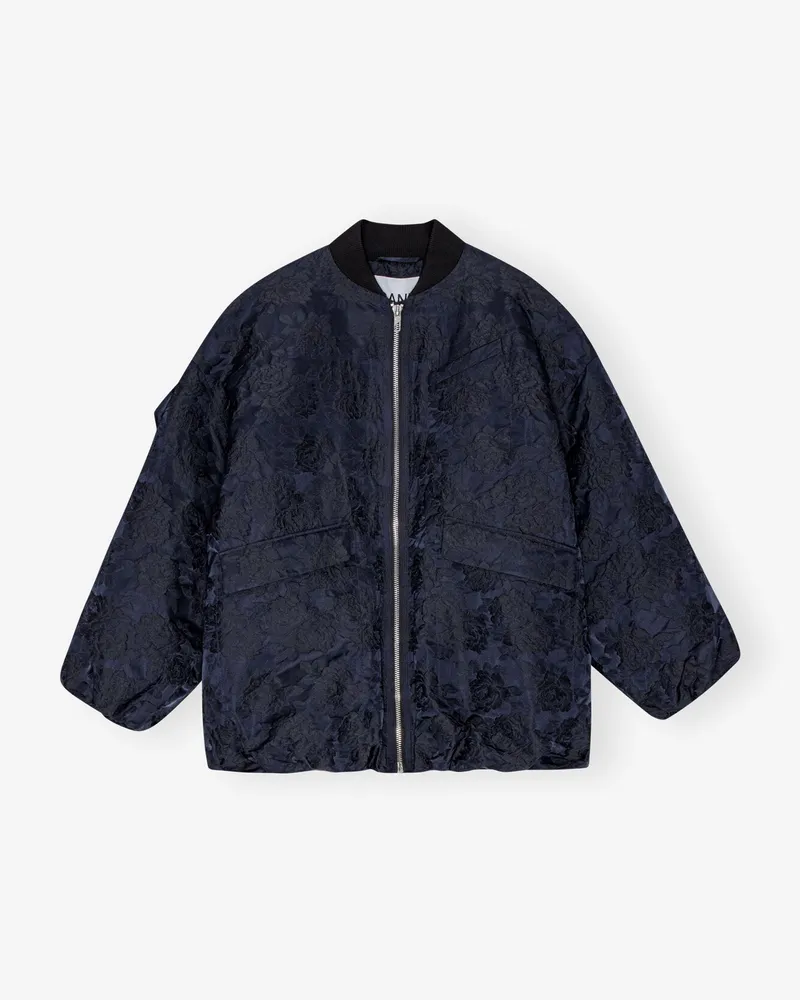 Ganni Marineblauer botanischer Jacquard Bomber - Größe Peacoat Peacoat