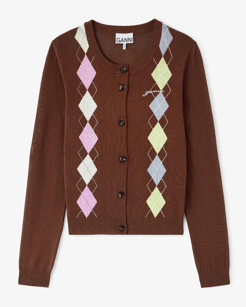 Ganni Tiramisu Strickjacke in Argyle Bio-Baumwolle - Größe Tiramisu
