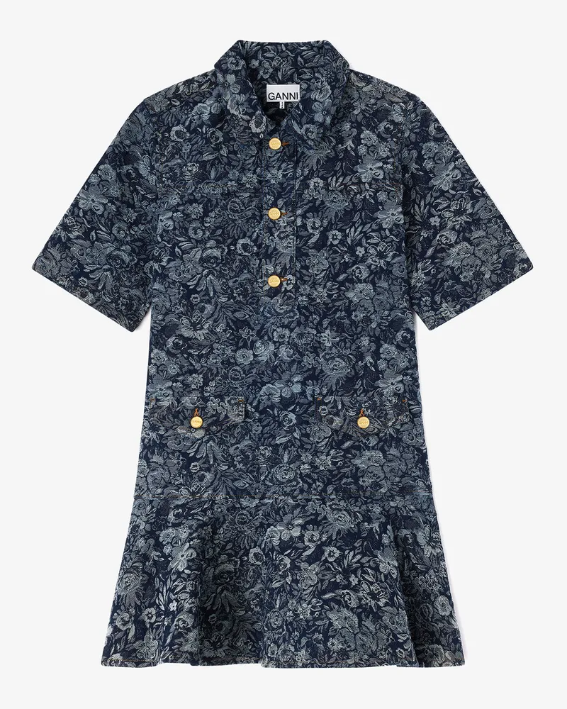 Ganni marineblau Kleid aus Denim Tapestry Bio-Baumwolle - Größe Marineblau