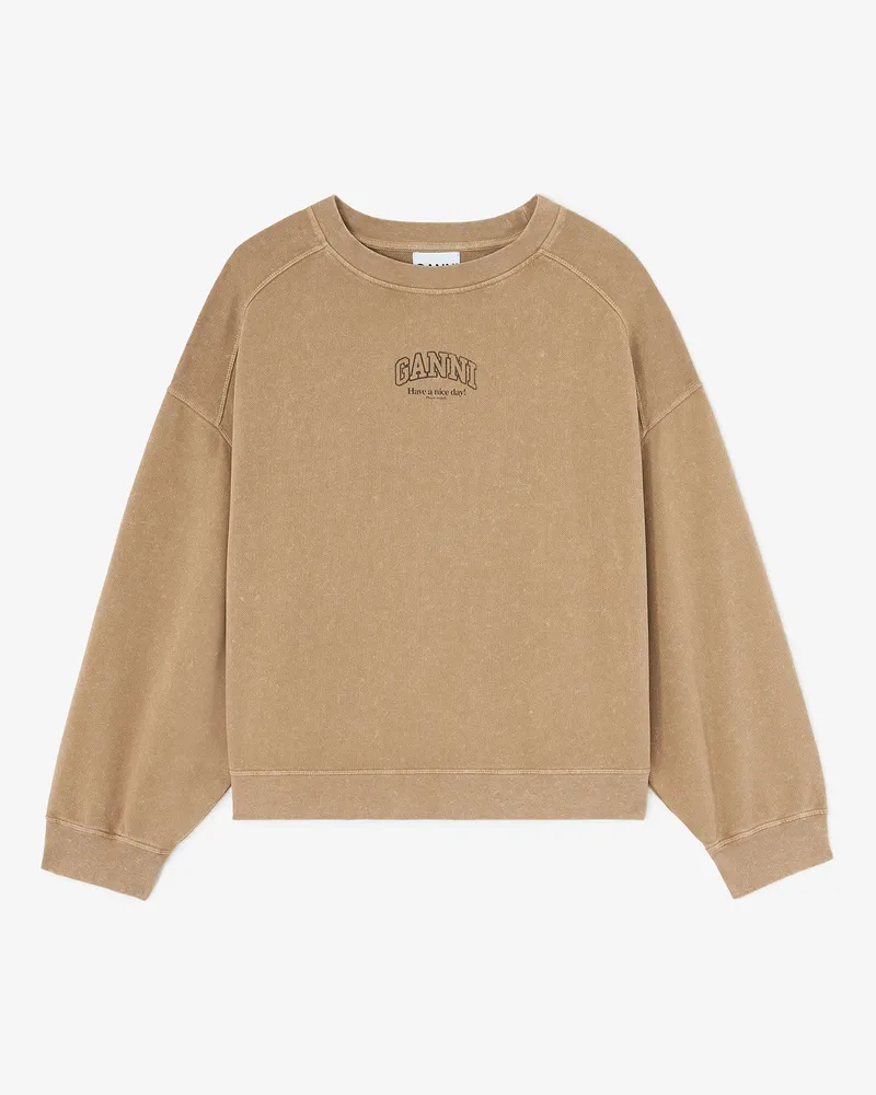 Ganni Coca Mocha Essentials-Rundhalspullover in verwaschener Optik Bio-Baumwolle - Größe Coca