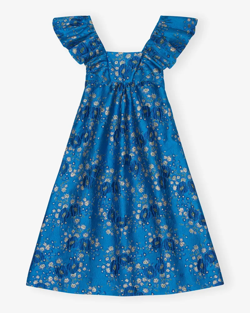 Ganni Midi-Kleid mit Rüschen aus 3D Jacquard - Größe blau Blau