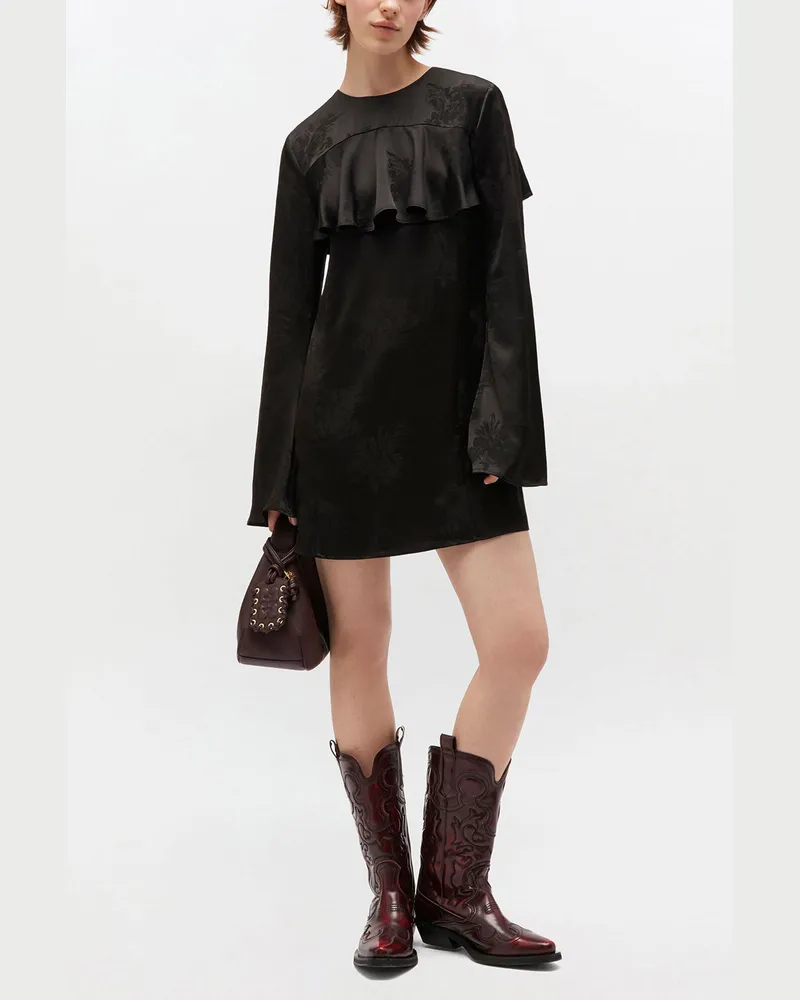 Ganni Schwarzes Minikleid mit Rüschen schwarz Schwarz