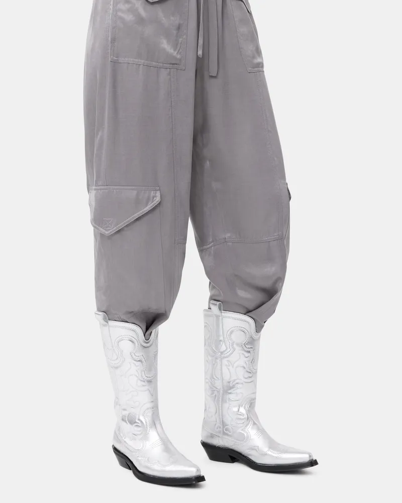 Ganni silberfarben Mid Shaft Embroiderot Westernstiefel - Größe Silberfarben