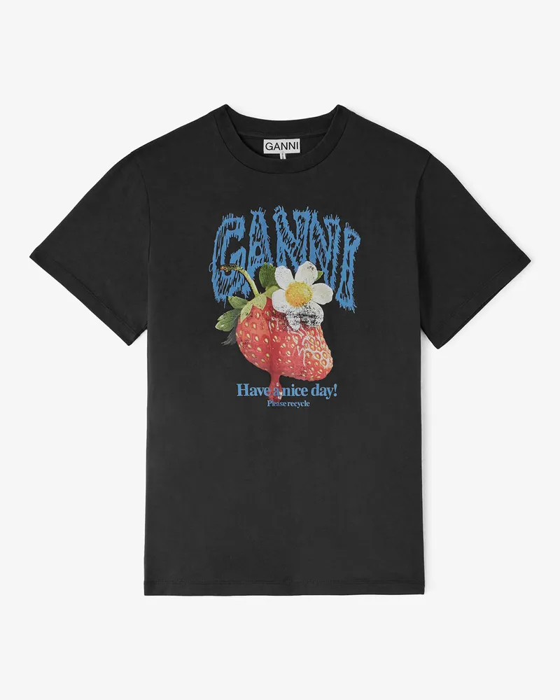 Ganni gemischt T-Shirt mit Erdbeermotiv Bio-Baumwolle - Größe Gemischt