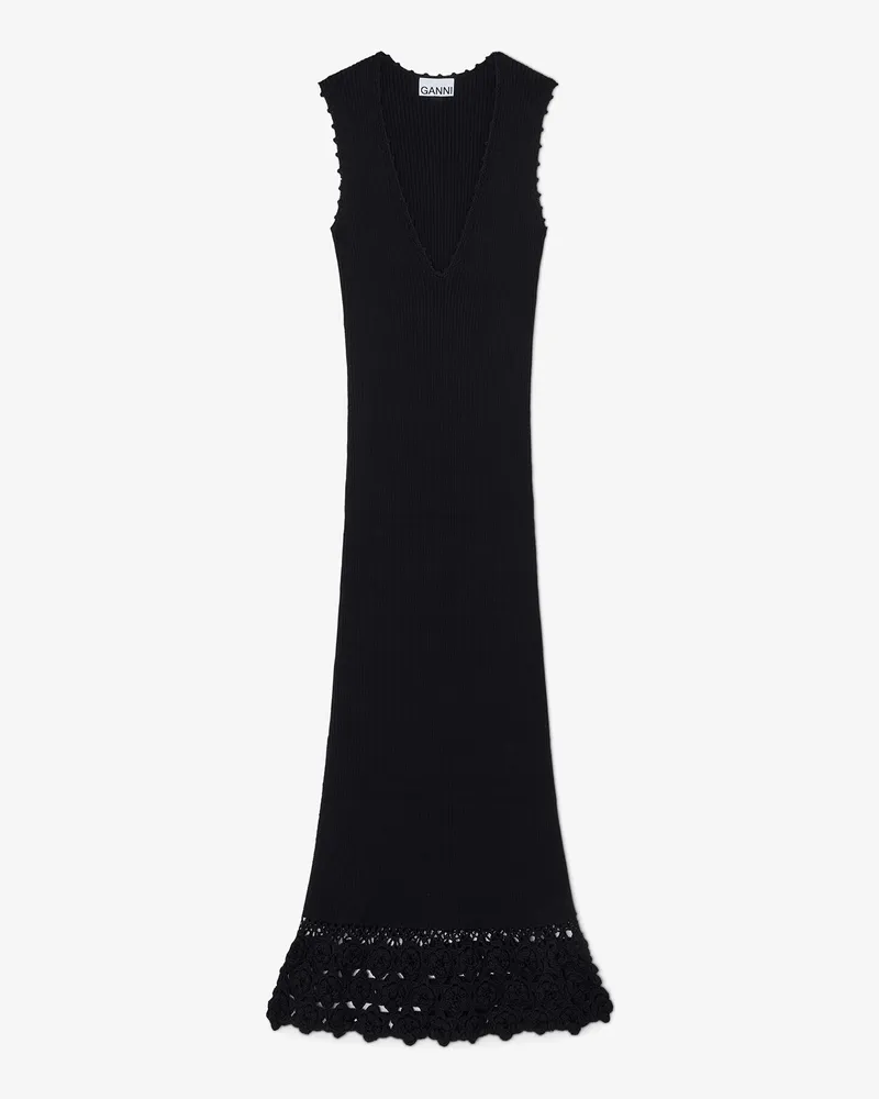 Ganni Langes Kleid aus Baumwollhäkelstoff schwarz Schwarz
