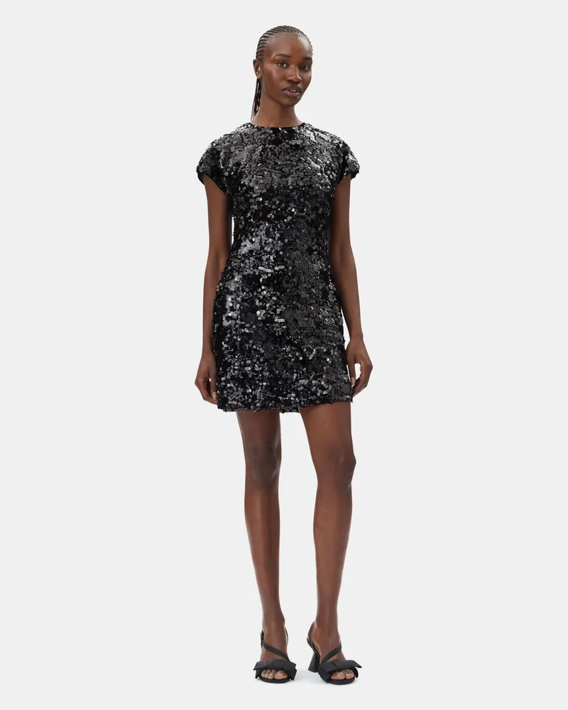 Ganni schwarz Velvet Sequins Minikleid - Größe Schwarz