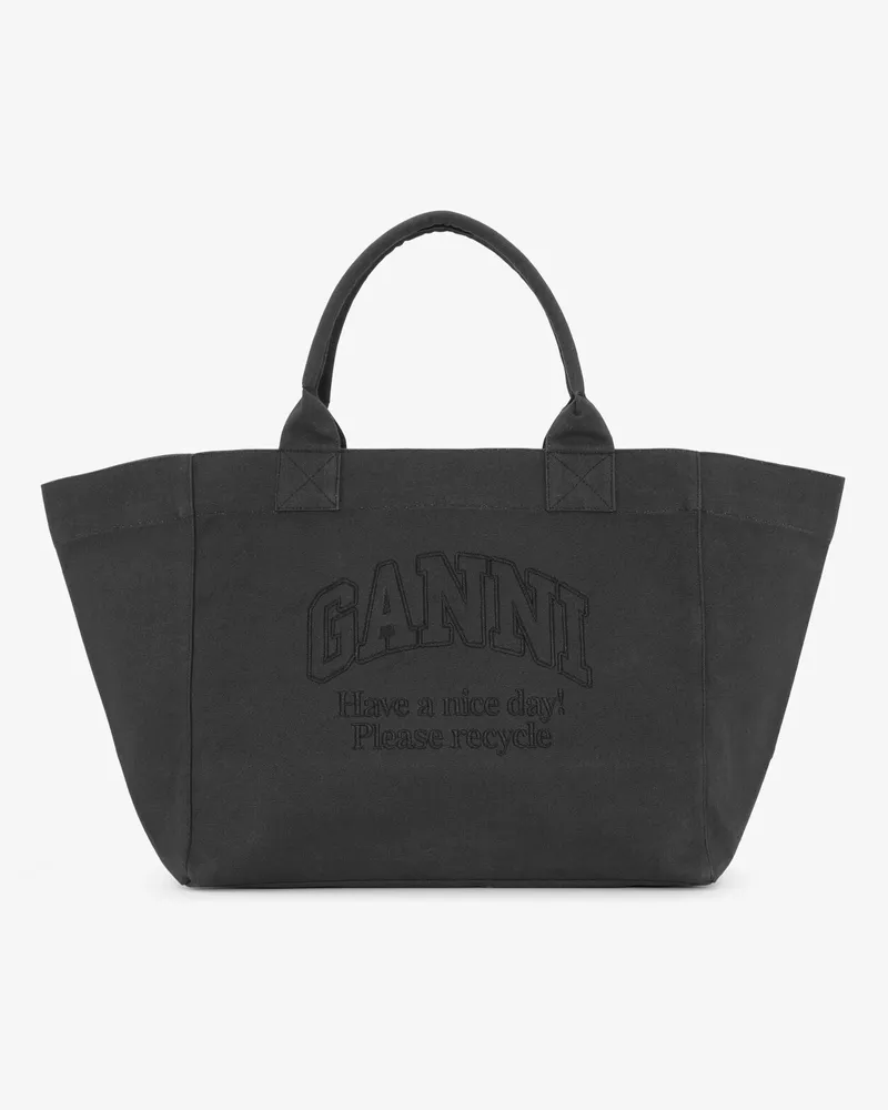 Ganni Schwarze XXL Canvas Tote Bag gemischt 