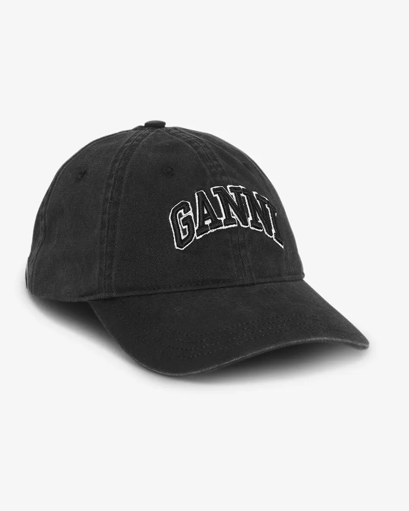 Ganni Cap aus schwarz gewaschener Baumwoll-Leinwand Schwarz