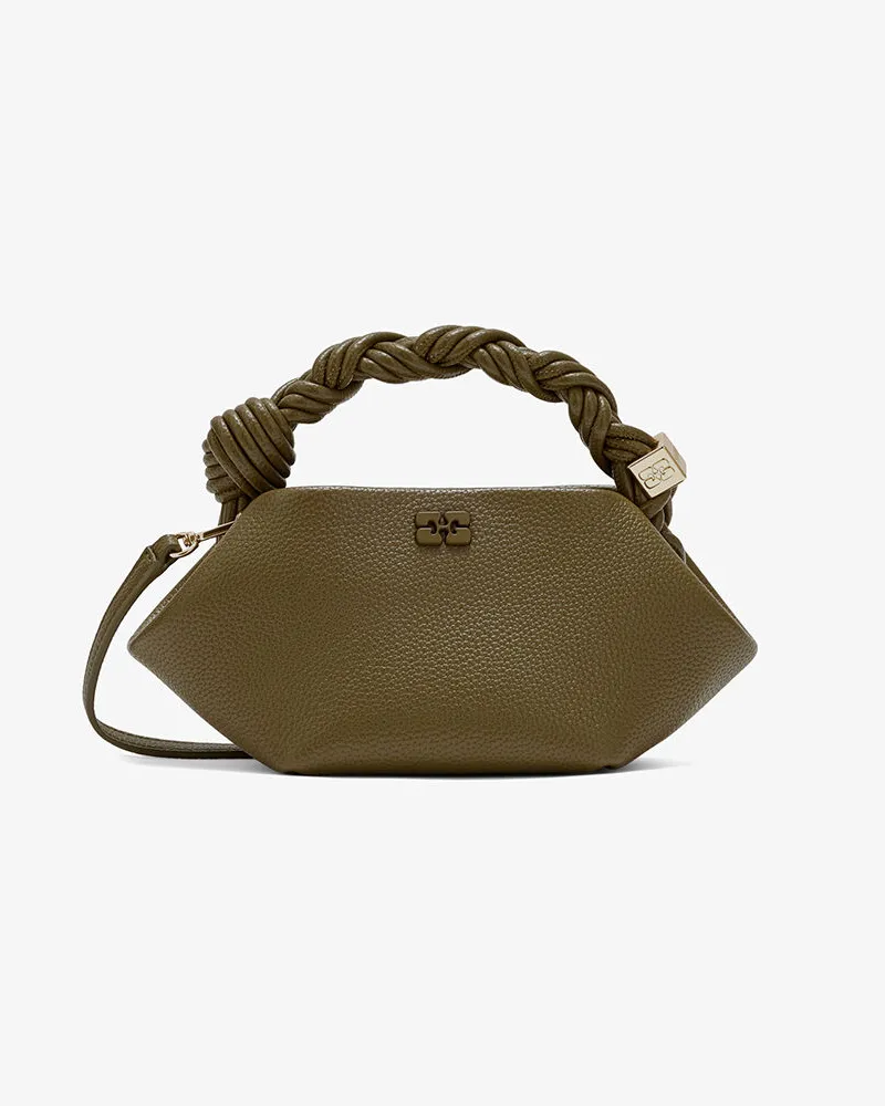 Ganni Mini Bou Tasche, genarbt in Grün Grün