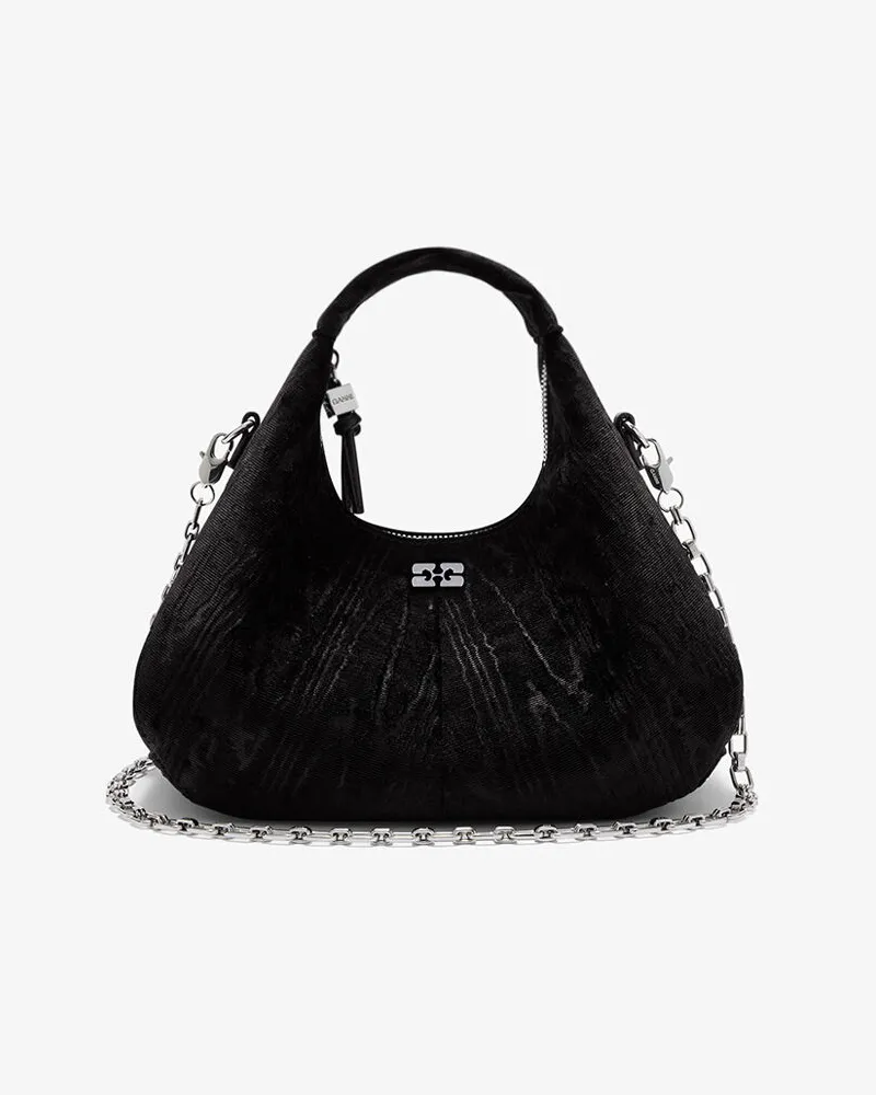 Ganni Mini-Hobo-Tasche aus Samt mit Moiré-Effekt schwarz Schwarz