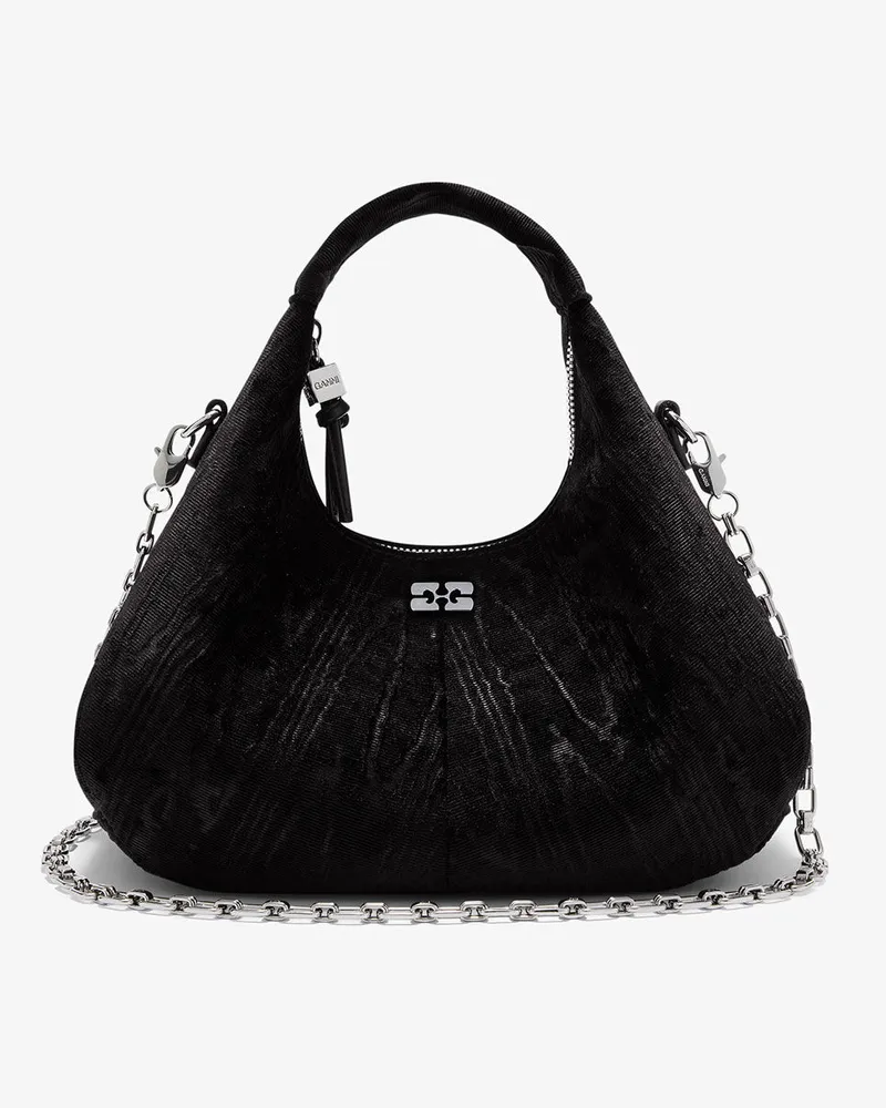 Ganni Mini-Hobo-Tasche aus Samt mit Moiré-Effekt schwarz Schwarz