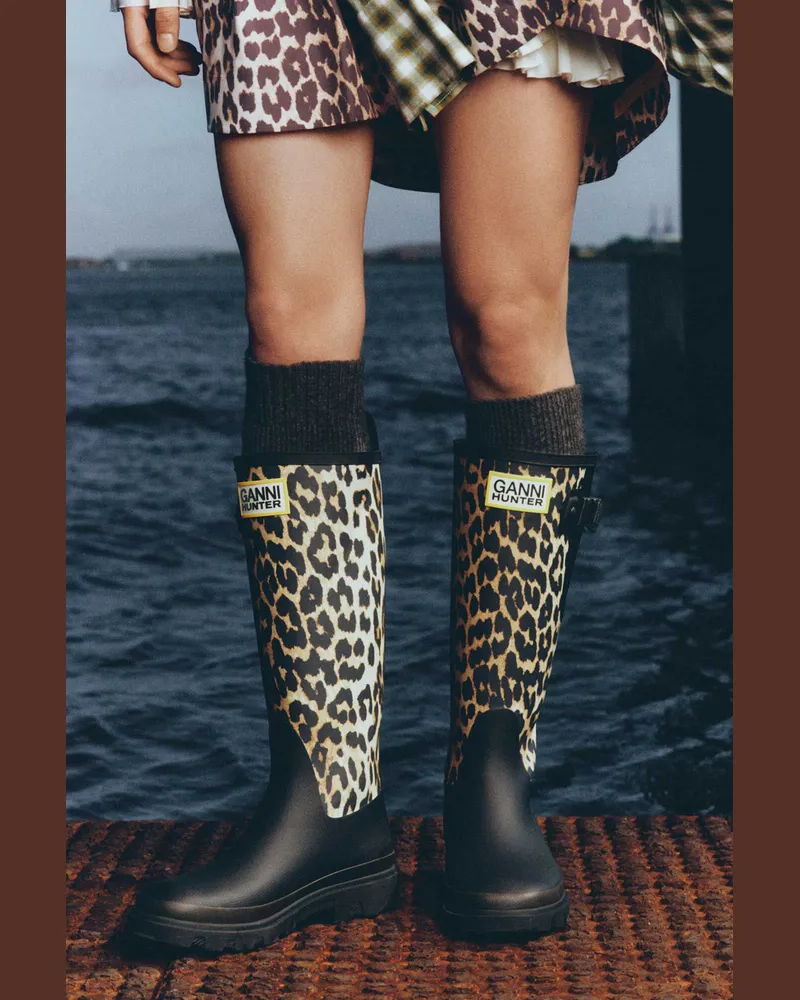Ganni Downpour Tall Boots mit Leopardenmuster - Größe braun Braun