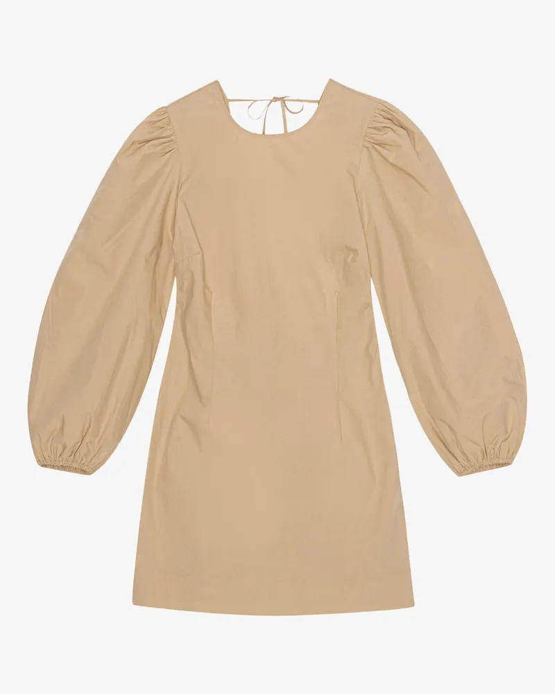 Ganni beige Minikleid aus Cotton Poplin mit offenem Rücken Bio-Baumwolle - Größe Beige
