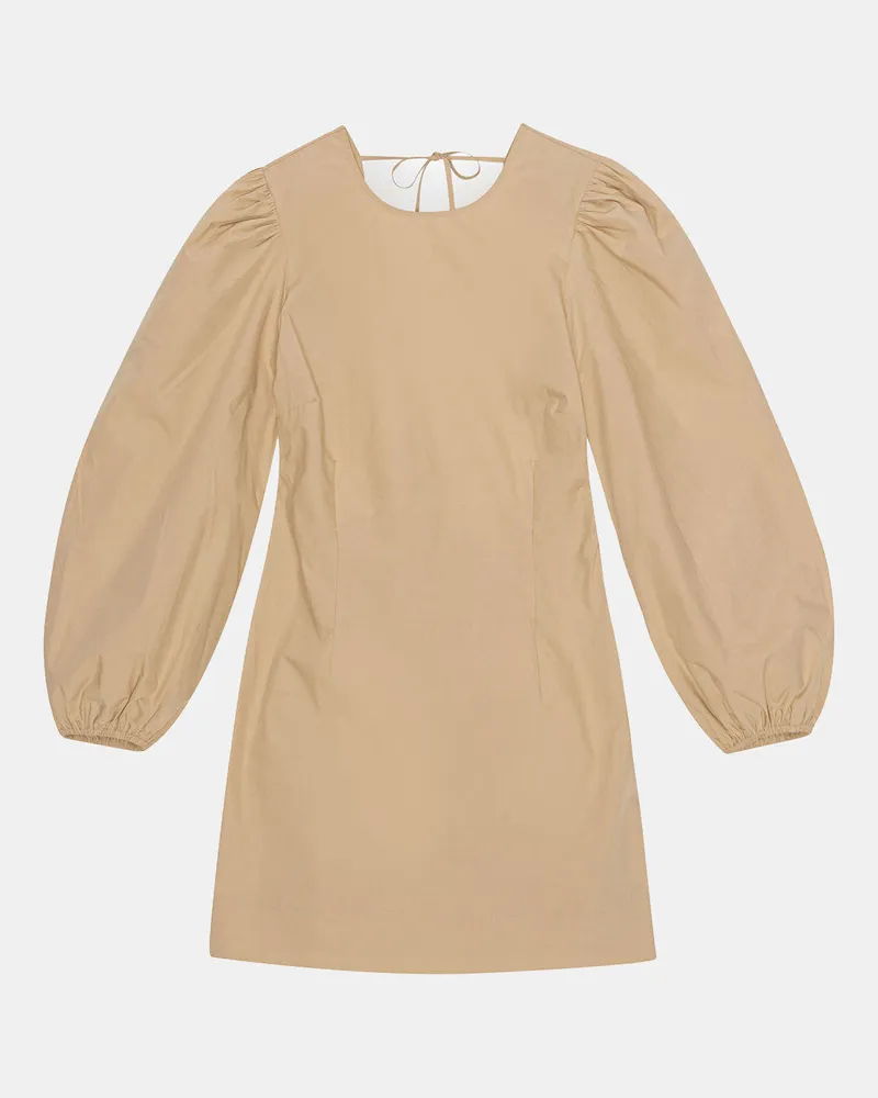 Ganni beige Minikleid aus Cotton Poplin mit offenem Rücken Bio-Baumwolle - Größe Beige