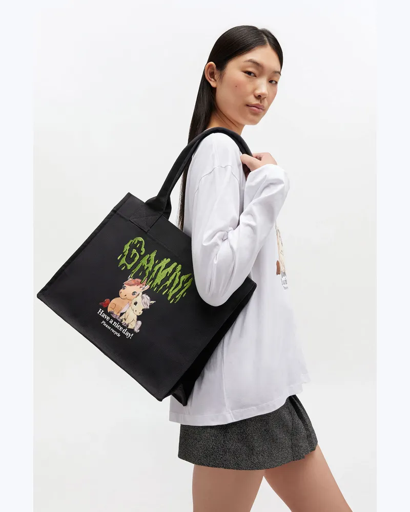 Ganni Große Tragetasche mit Pony-Print gemischt 