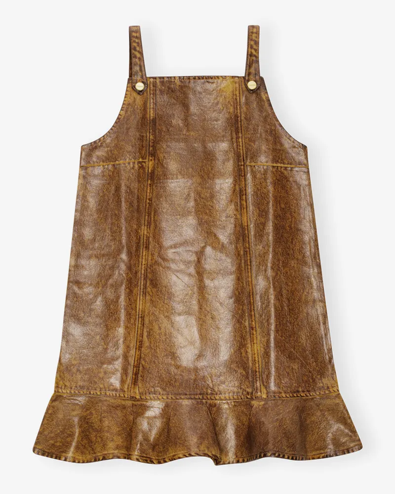 Ganni braun Braunes Denim-Mini-Kleid mit Folien-Finish Bio-Baumwolle - Größe Braun